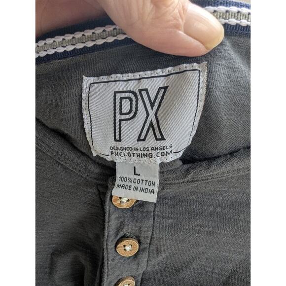 PX Clothing Men Shirt Size L Gray Henley Short Sleeve Casual Eco Friendly - Picture 5 of 7